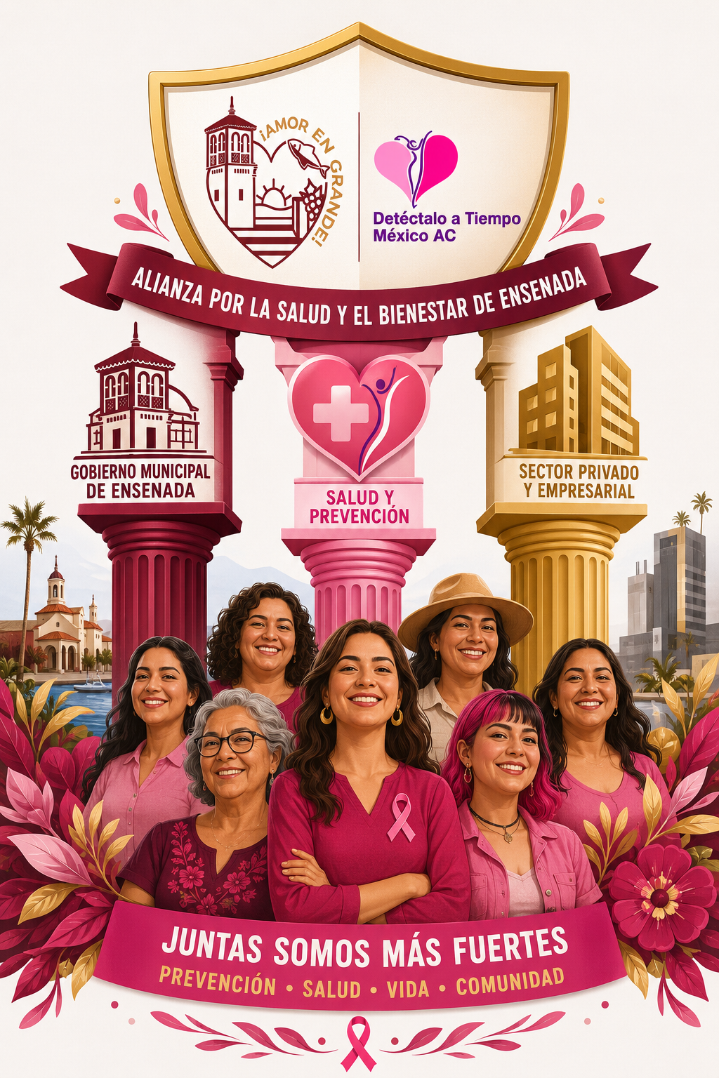 Ilustración editorial de la Alianza Tripartita: Gobierno Municipal de Ensenada, DAT y Sector Privado